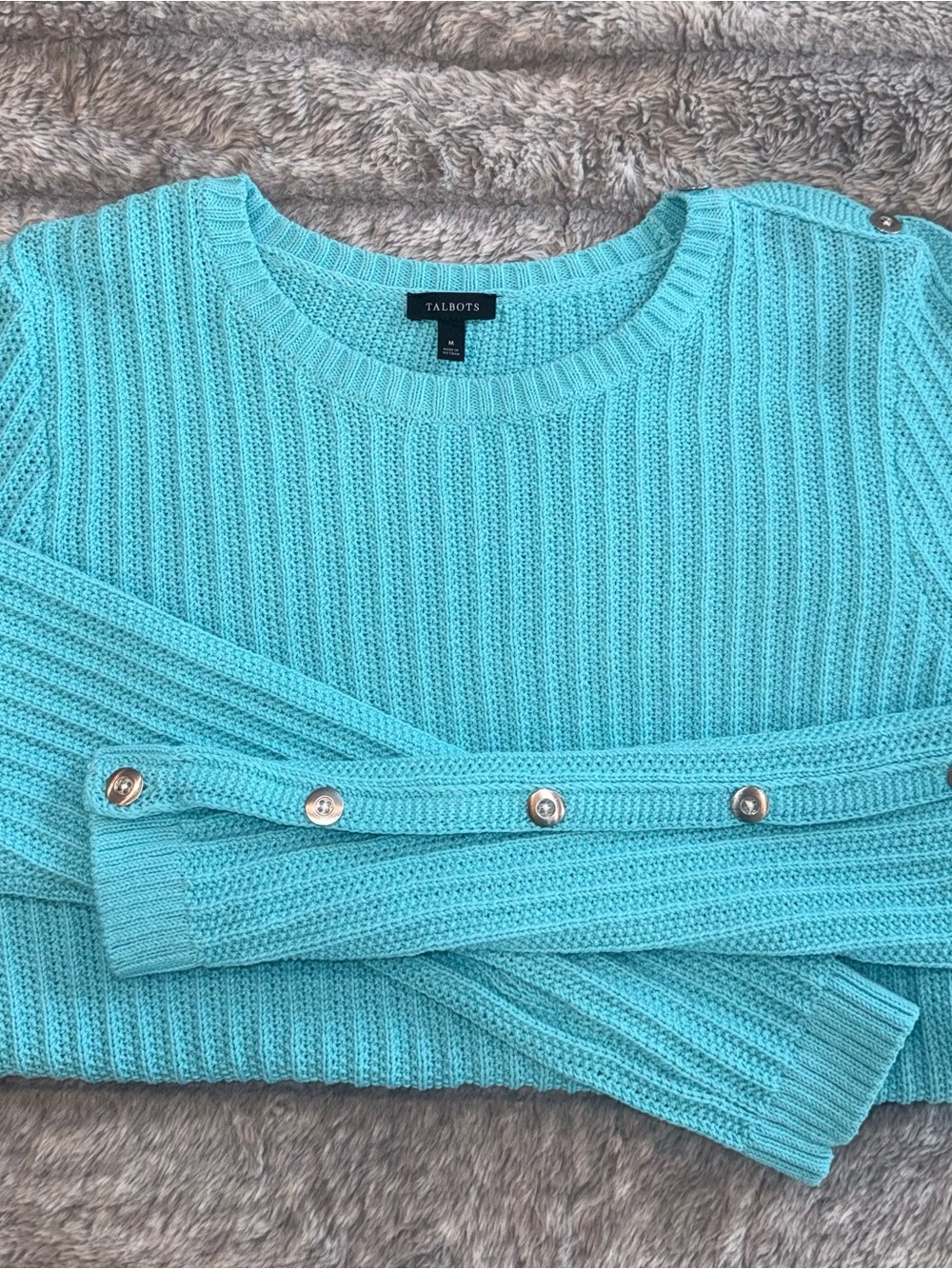 Talbots Turquoise Crewneck Sweater with Shoulder Buttons - Picture 3 of 4
